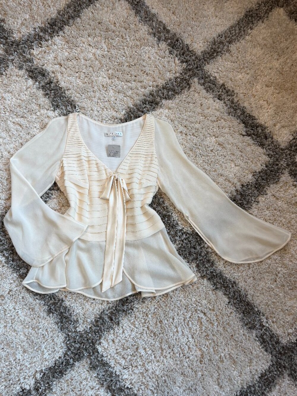 NWT Vintage Niteline by Della Roufogali Pleated Chiffon Blouse